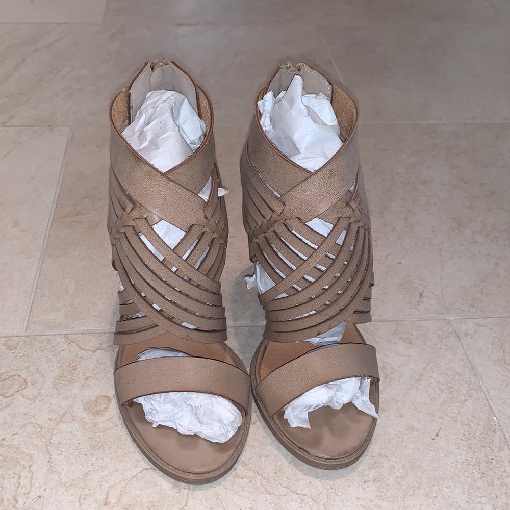 Tan leather heeled sandals